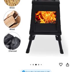 Lineslife Wood Burning Camp Stove, Portable Cast Iron Camping Wood Stove, Black Woodstove with Carrying Case for Backpacking Outdoor Cooking