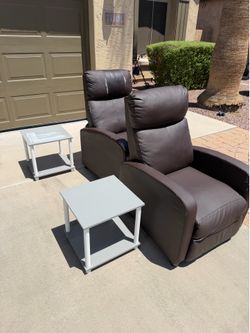 Two leather recliner and side table
