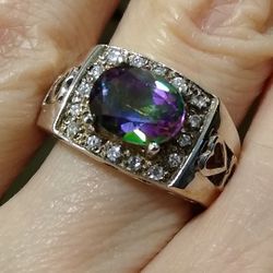 Exquisite 🆕 Sterling Silver Alexandrite Colored Genuine Mystic Topaz Ring! 💍💜💚