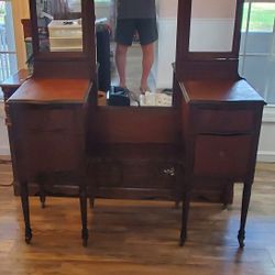 Vintage Wooden Vanity with Drawers