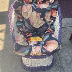 Vintage 1970s Purple White Wicker Egg Chair With Floral Cushions 