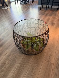 Round Metal Scroll Coffee Table with Glass Top