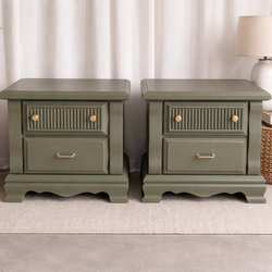Pair of Olive Green Nightstands – Champagne Gold Hardware – Refinished