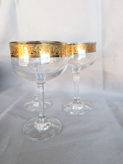 Gold Rim Crystal Coupe Glasses, Set of 6, New — 2 Sets Available