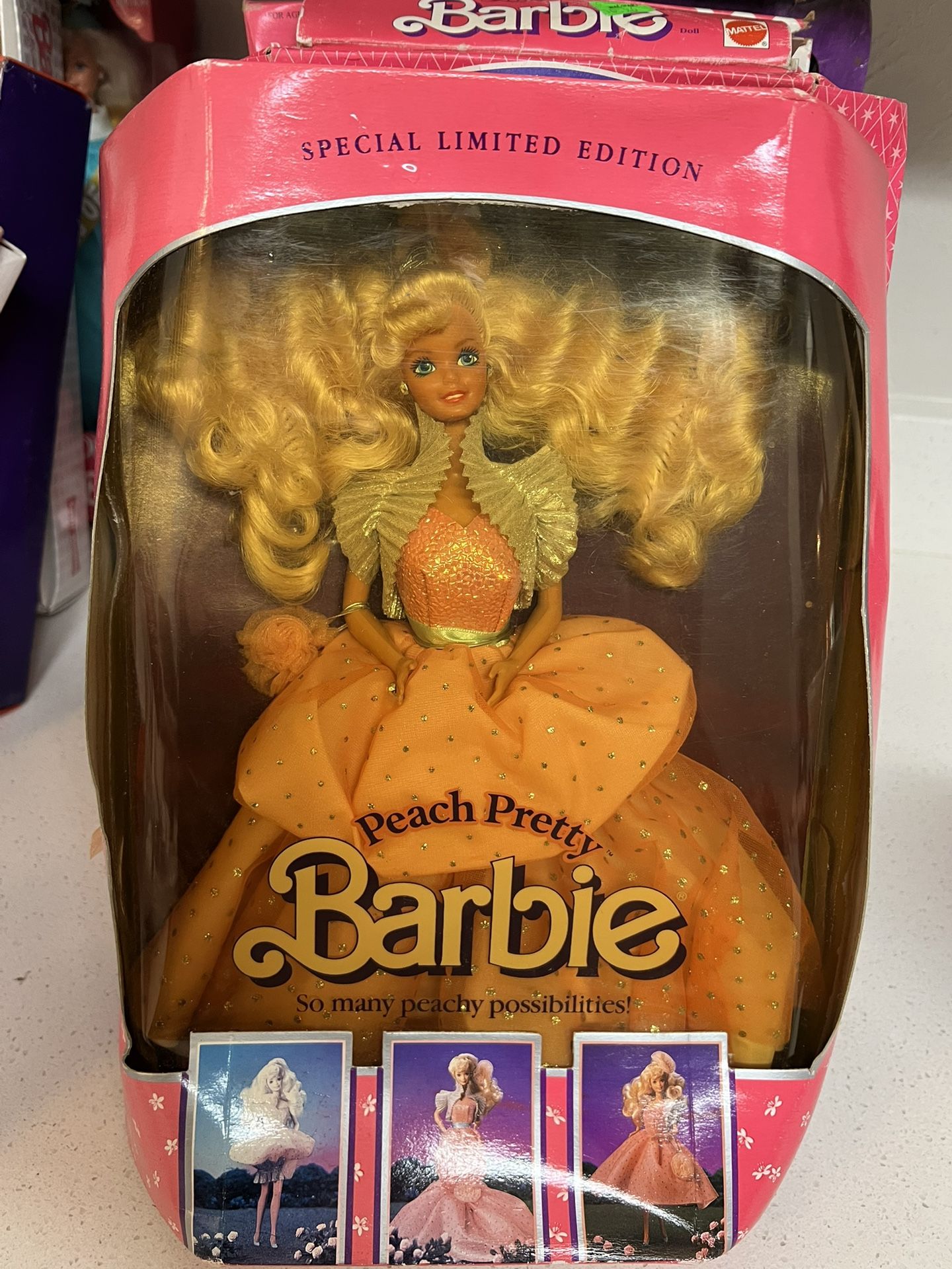 Mattel Peach Pretty Special Limited Edition Barbie Doll, model number 4870, from 1989. It is a vintage, special limited edition item. The doll has bl