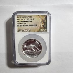 2015-P NGC PF70 Australia Kangaroo High Relief 1OZ $1 Coin Silver .999 Fine g387