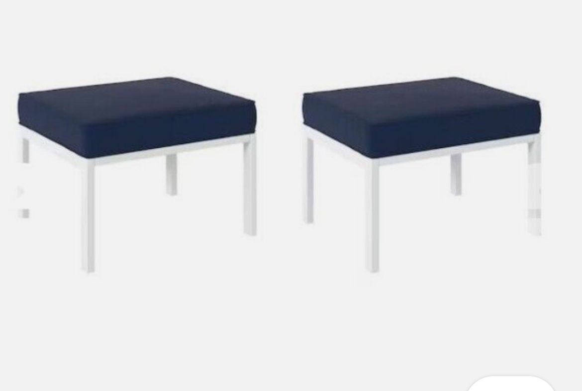 Allen & Roth Marsh Cove Set of 2 White Aluminum Ottoman W/ Blue Pads