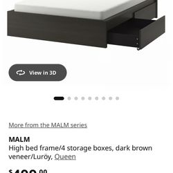 Queen Size Black/Brown IKEA MALM Bed Frame & Dresser