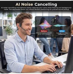 AI Noise Cancelling Bluetooth Headset, Dual Connect Wireless Headphones with Mute Button, 32g Lightweight for Work, Driving, Workout
