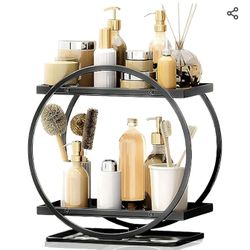Perfume Organizer Bathroom Makeup Organizer Storage Countertop Bathroom Counter Vanity Organizer Corner Organizers 2 Tier Round Black Iron Art Cosmeti