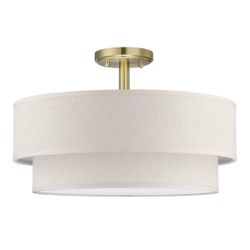 New Ceiling Light Fixture Cream Fabric Shade Gold Finish 