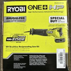 ONE+ HP 18V Brushless Cordless Reciprocating Saw Kit with 4.0 Ah HIGH PERFORMANCE EDGE Battery and Charger