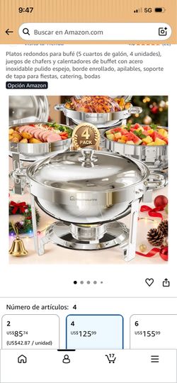 Warmounts Round Buffet Chafing Dishes 5 Quart 4 Pack Stainless Steel