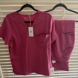 FIGS F*ing Pink Catarina One Pocket Top & Kate Cargo Pants Size Large Scrub Set