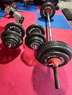 Weights - 240 lbs - Dumbbells 105lbs  (52.5lbs ea)  + Barbell 135lbs