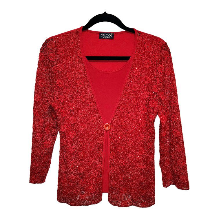 Red Long Sleeve Knit Top with Cardigan Attached