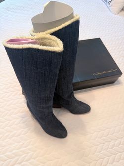New In Box - The Franken Denim Knee-High Boots - Size 8.5