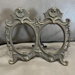 Vtg Brass Double Oval Picture Frame No Glass