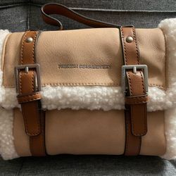 French Connection 9”  Suede Crossbody Bag with Faux Fur Trim