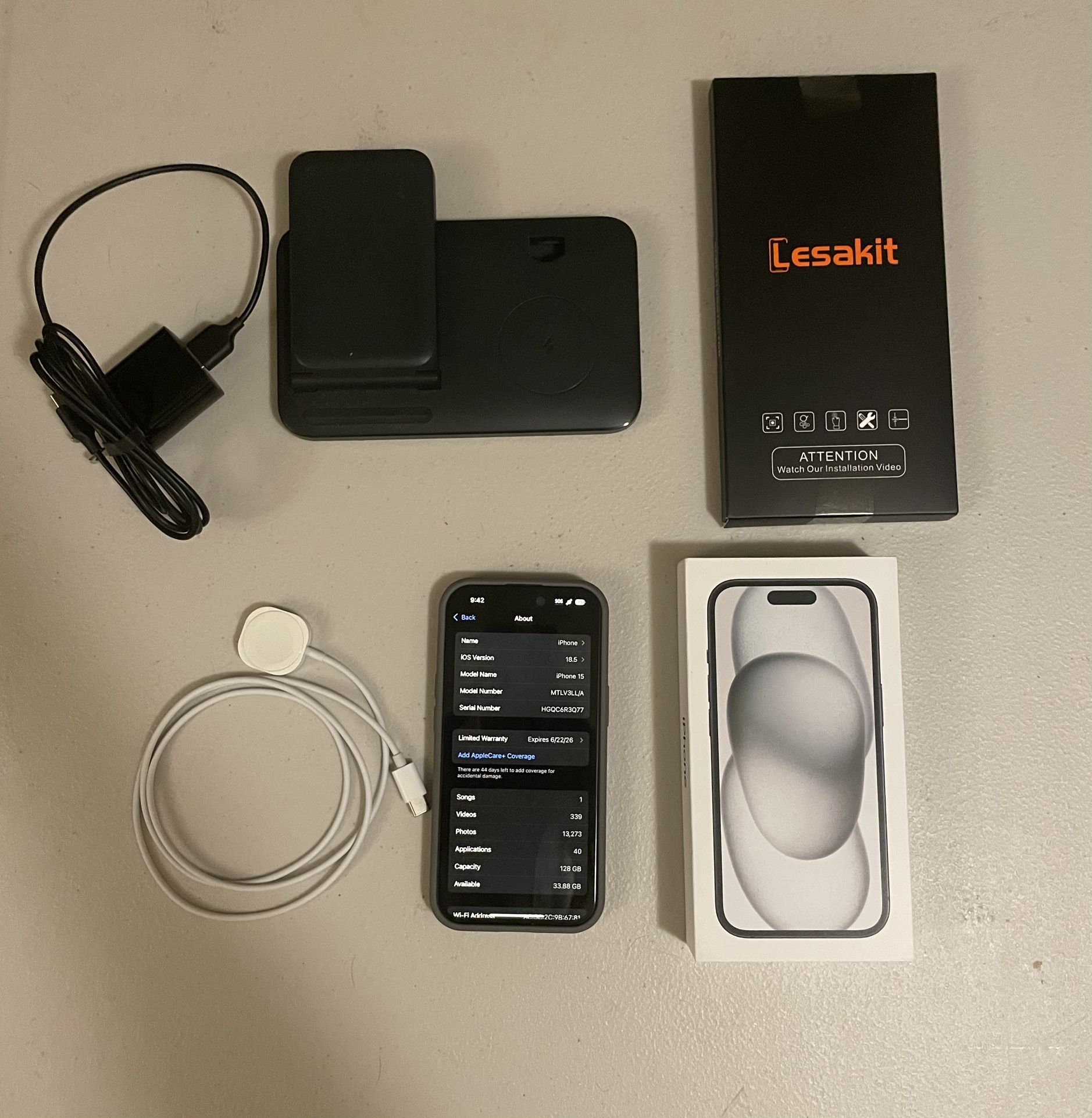 Apple iPhone 15 128gbs Black (T-Mobile) with accessories