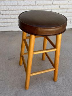 Wood and faux leather bar stool