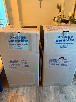 2 Lowe’s XL Wardrobe Moving Boxes w/ Hanging Bars