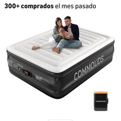 Colchón de aire Queen con bomba de batería de 2000 mAh, colchón inflable elevado de 18 pulg