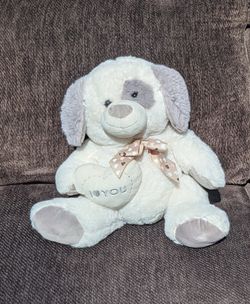 Puppy dog I love you plush soft toy stuffed animal Grey white 15 Inch