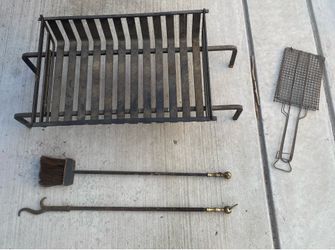 Fireplace Tool Set – Stand, Poker, Brush + Mesh Basket