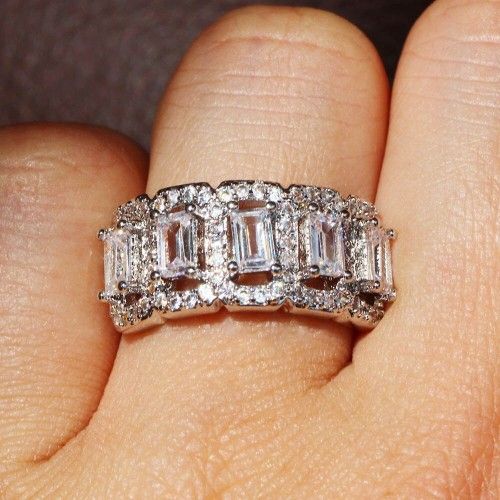 "Hollow Full Around Zircon Silver Fashion Eternity Ring for Women, VP1431