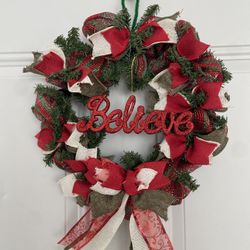 Believe  Wreath, Red & White Small Side 