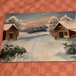 Winter Farmhouse Painting 