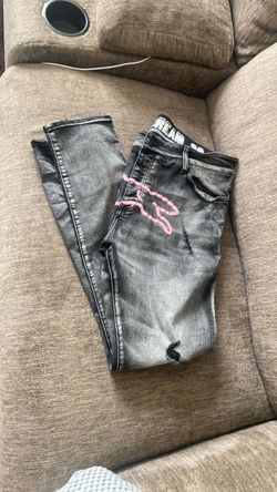 ICECREAM jeans for men’s size 36 Gray Washed Denim Jeans with Pink Graphic