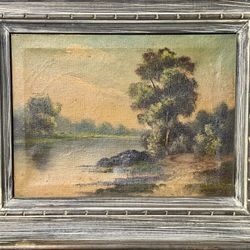 Antique Original Oil on Canvas Framed Landscape Painting