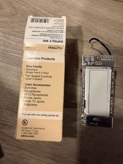 Lutron DVFSQ-F-WH 1.5A 3-Way Single Pole 3-Speed Fan Control White - Open Box