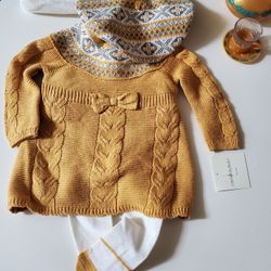 Baby Girl Set: Dress, Beret & Pantyhose/tights, Brand New