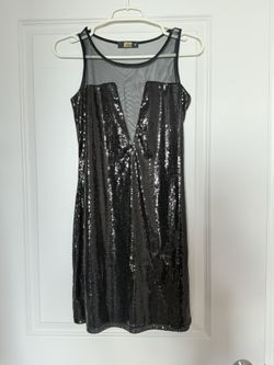 Size Small Sequin Mini Dress w/ Mesh V-Neck And V-Back. Color Black. Never Used.