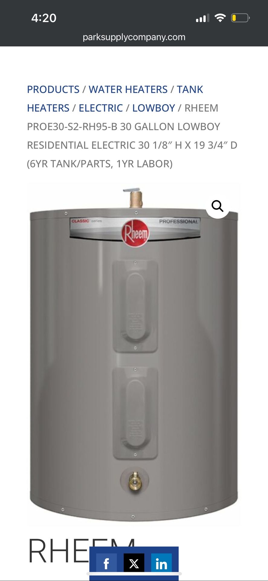 Proe30 T2 Rh95 Rheem Proe30 S2 Rh95 B