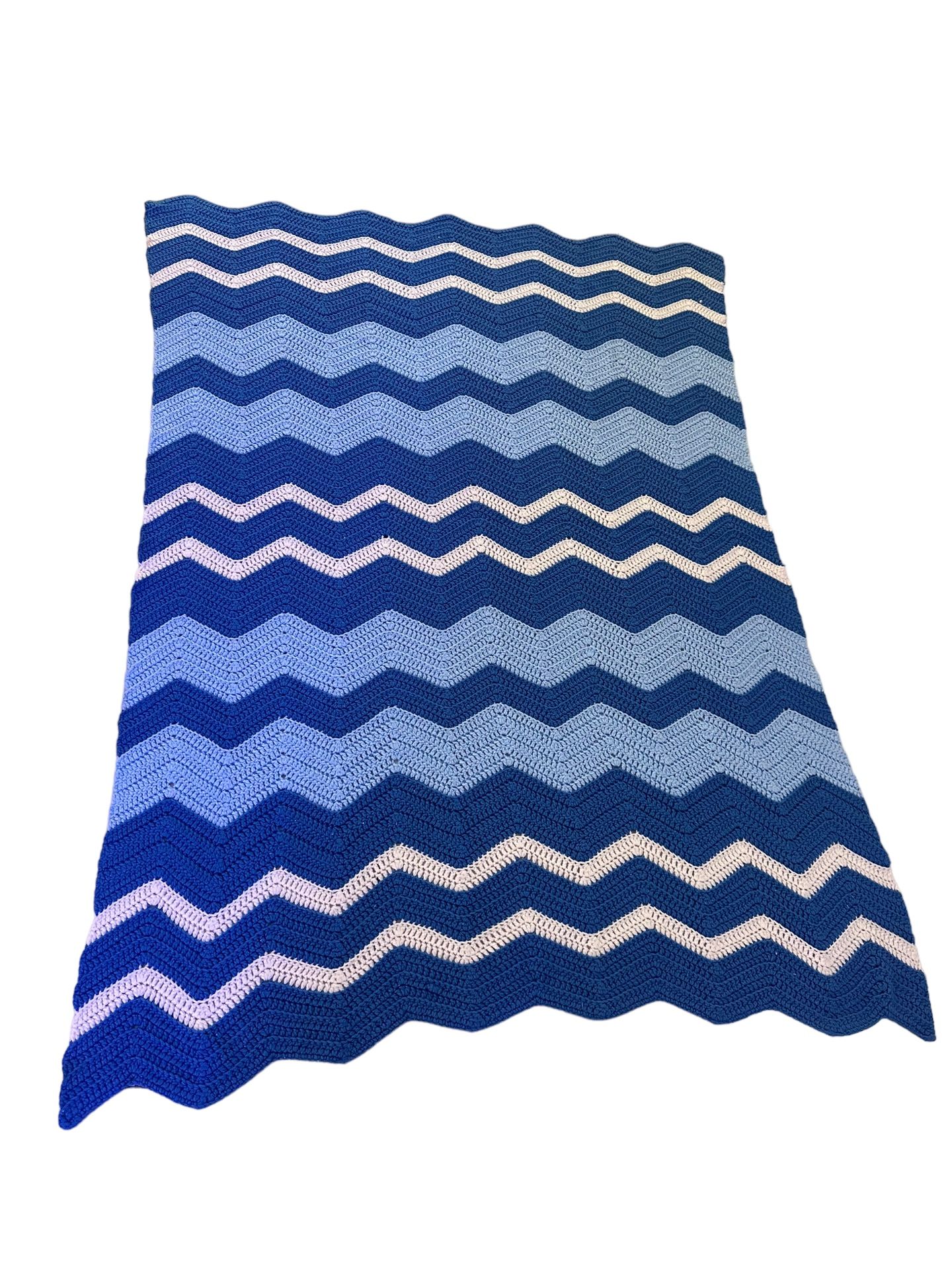 Vintage Granny Crochet Afghan Blanket Bed Throw Blue White Pattern