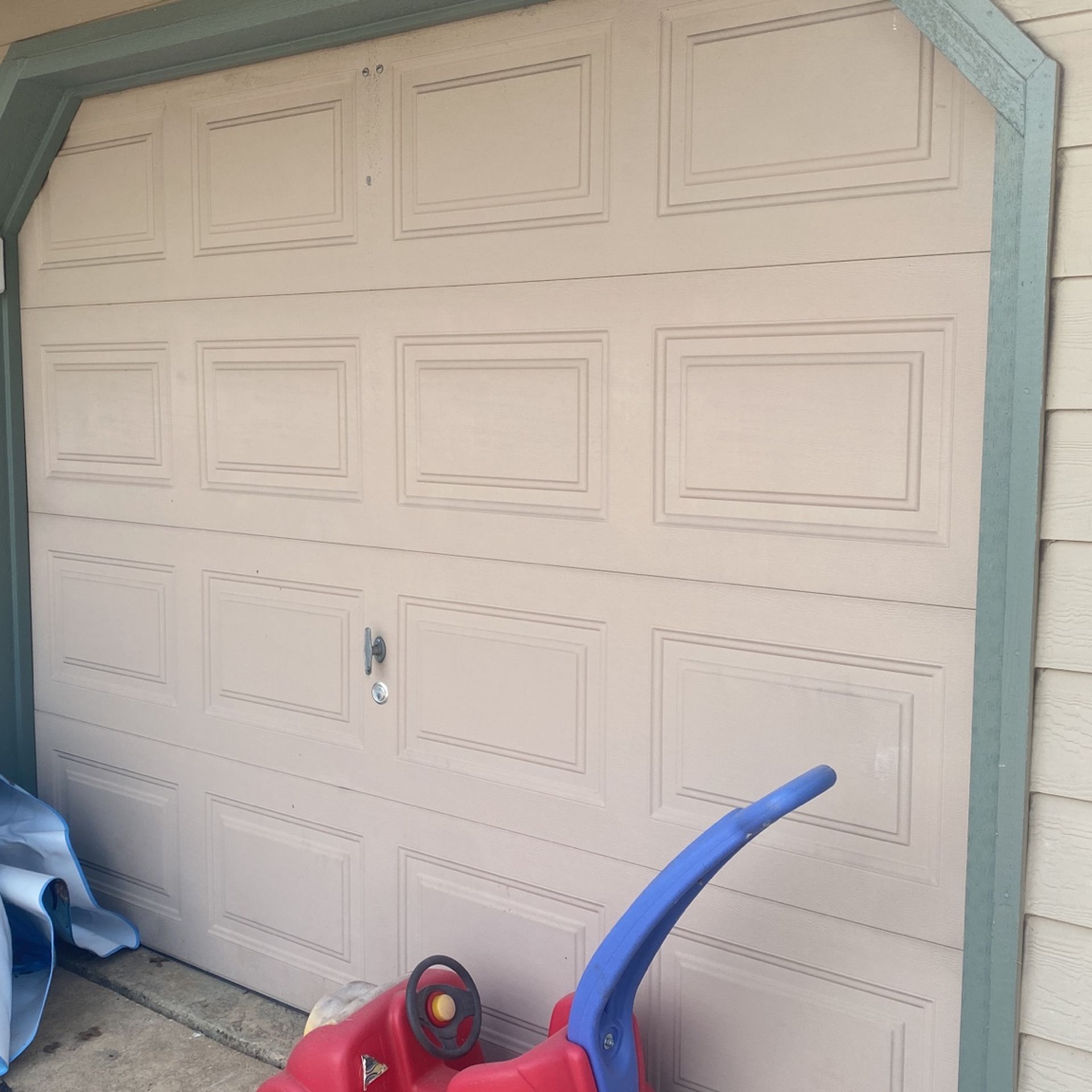 Garage Door 7’ H 9’W With Opener And Hardware 