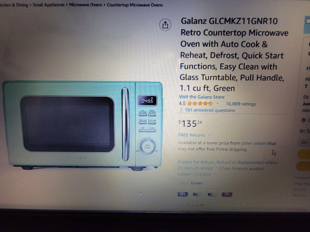 Galanz 1.1 cu. ft. Retro Countertop Microwave in Green