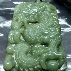 Burmese icy Type A Jadeite Jade Pendant Lucky Imperial Dragon.