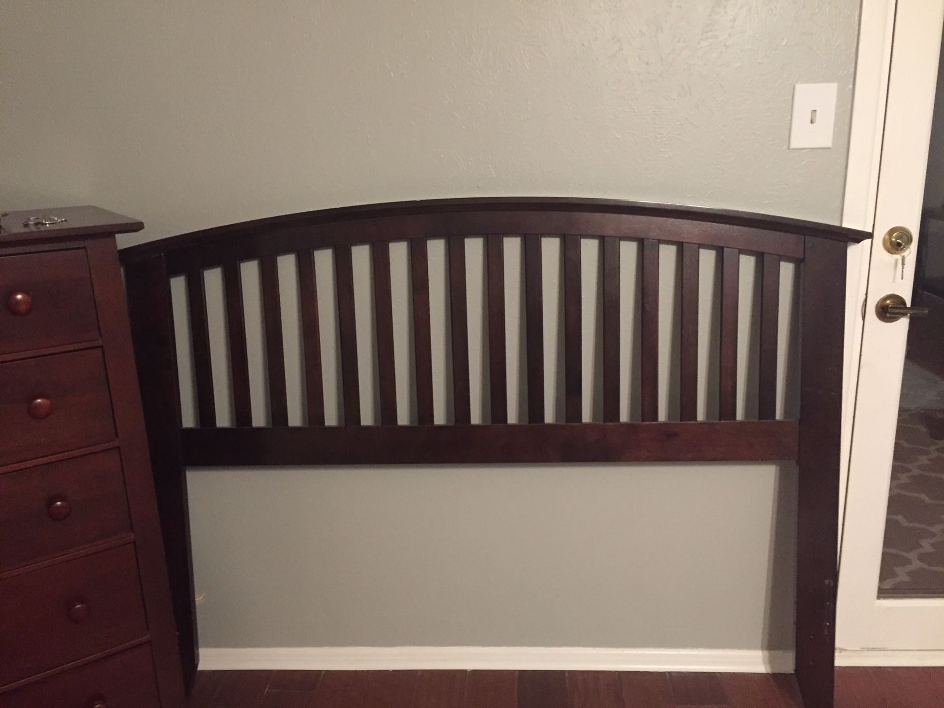 Full-sized box spring, mattress, bedrails, and headboard (does NOT attach)