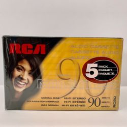 5 Pack RC90 - RCA 90 Minute Blank Audio Cassette Tapes Stereo Hi-Fi - Sealed New