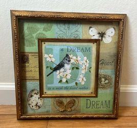Framed Wall Art with Bird Butterfly Dream Quote