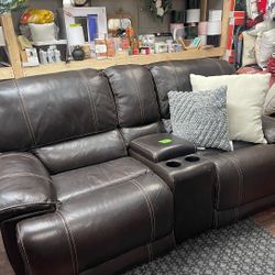 Leather Loveseat Dark Brown 