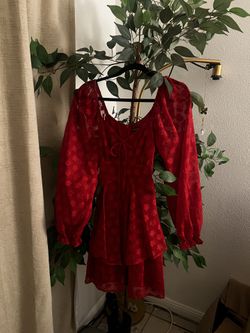 Brand New Red Long Sleeve Floral Mini Dress