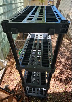 Durable Plastic 4 Tier Storage Rack  Dimensions:  3 feet Width 17 1/4 Deep  56 1/4" Heighth