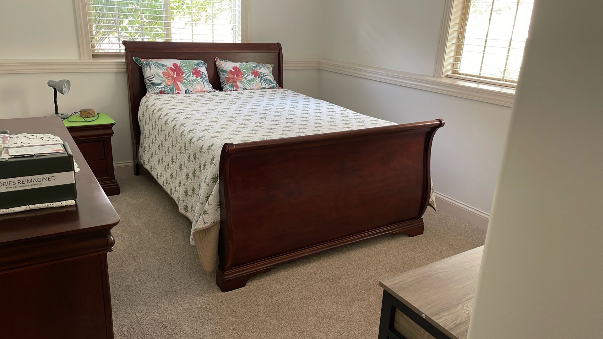 River Wood Bedroom Set, Queen Size With Dresser, Mirror And Night Stand. Also Bassett Custom Design Couch, Chair And Ottoman, Living Room Set.