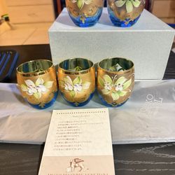 Murano / Venetian Style Hand-Painted Glass Cups – Set of 5